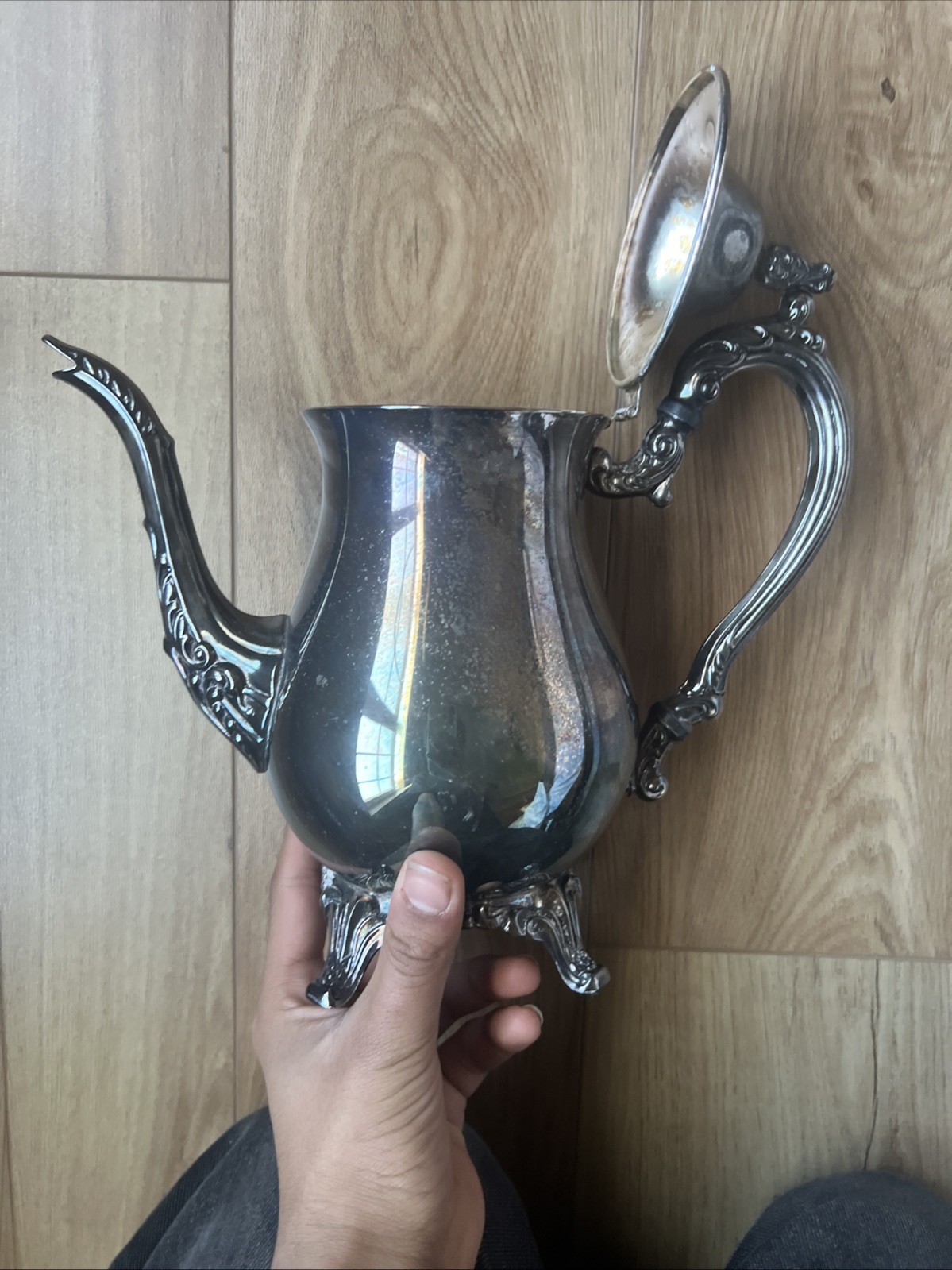 Vintage Silver EP Brass Footed Coffee/Tea Pot – Ornate Floral Handle & Spout