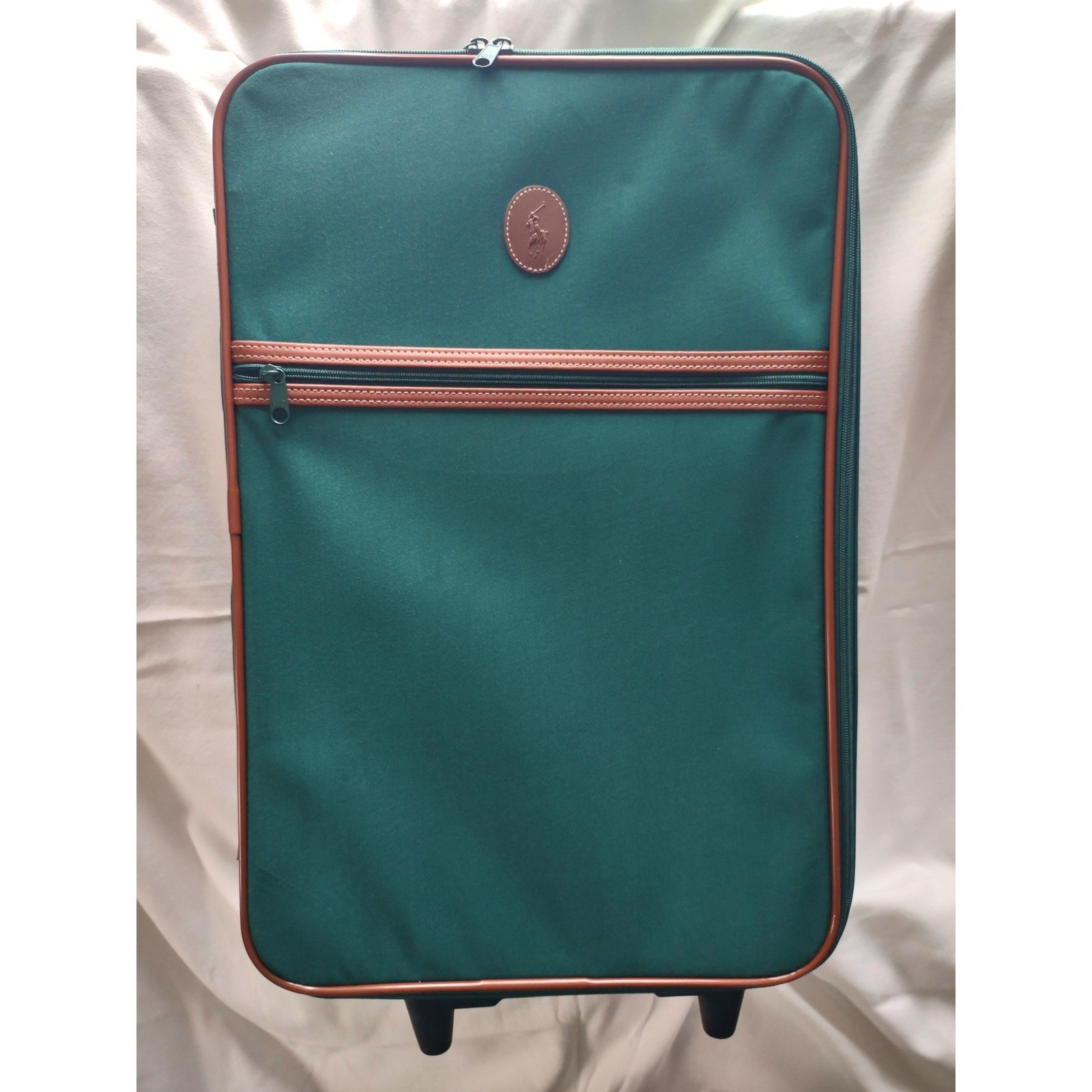 Polo Ralph Lauren Rolling Travel Bag Green Canvas Suitcase Luggage Vintage