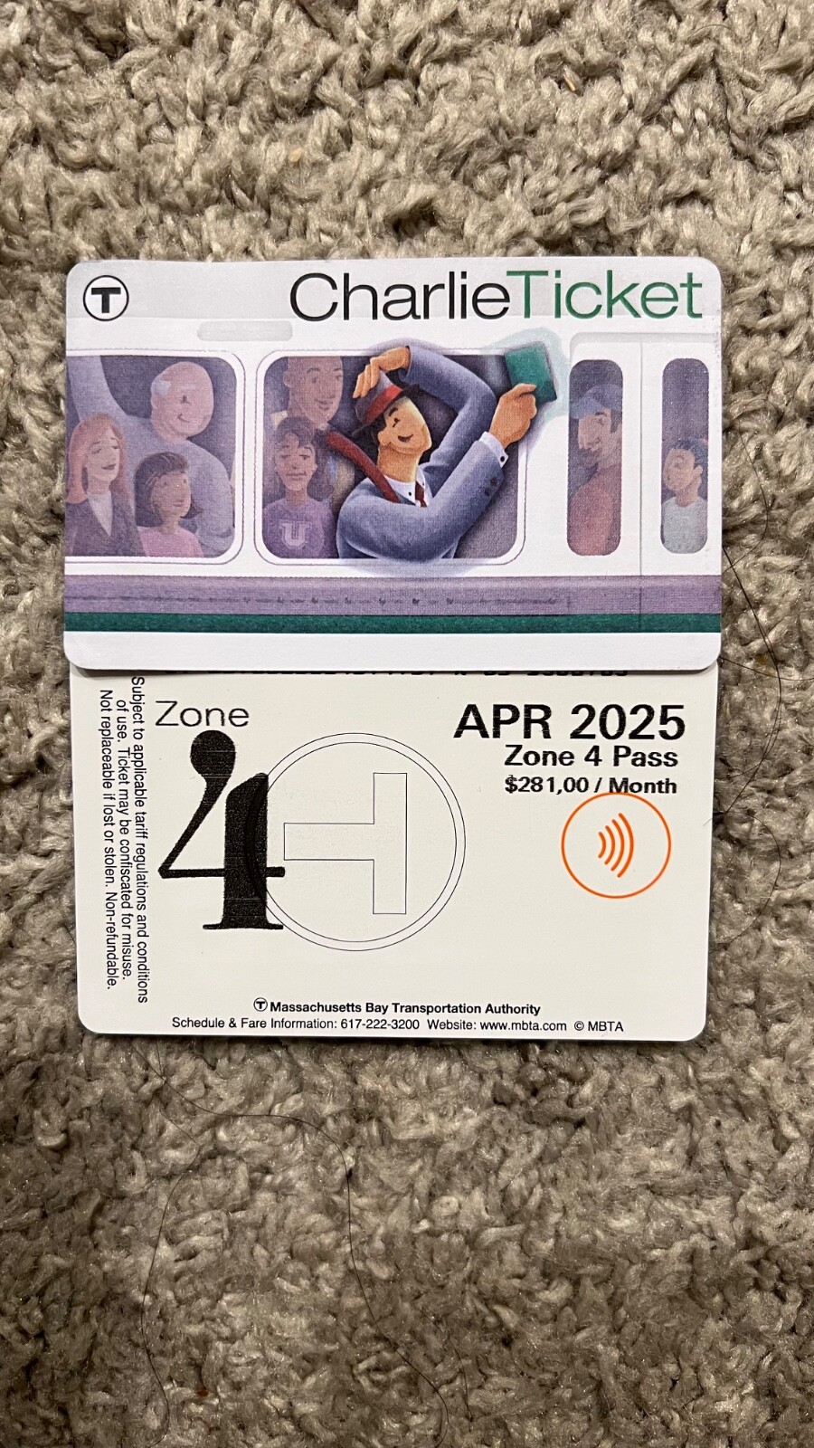 MBTA Charlie ticket Zone 4 April 2025