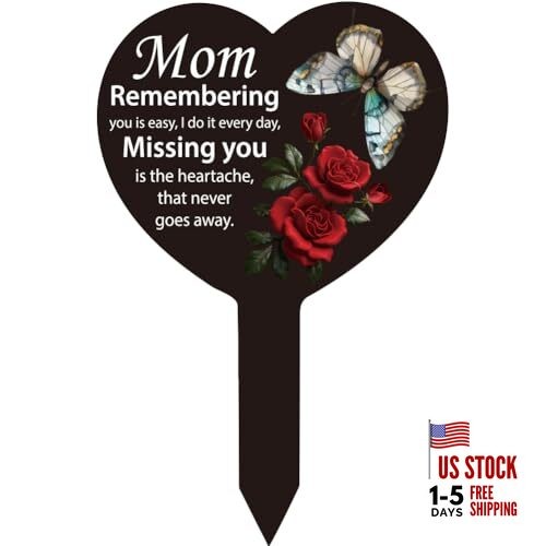 Heart Memorial Plaque Stake Cemetery Decorations for Grave Sympathy Rose Mom