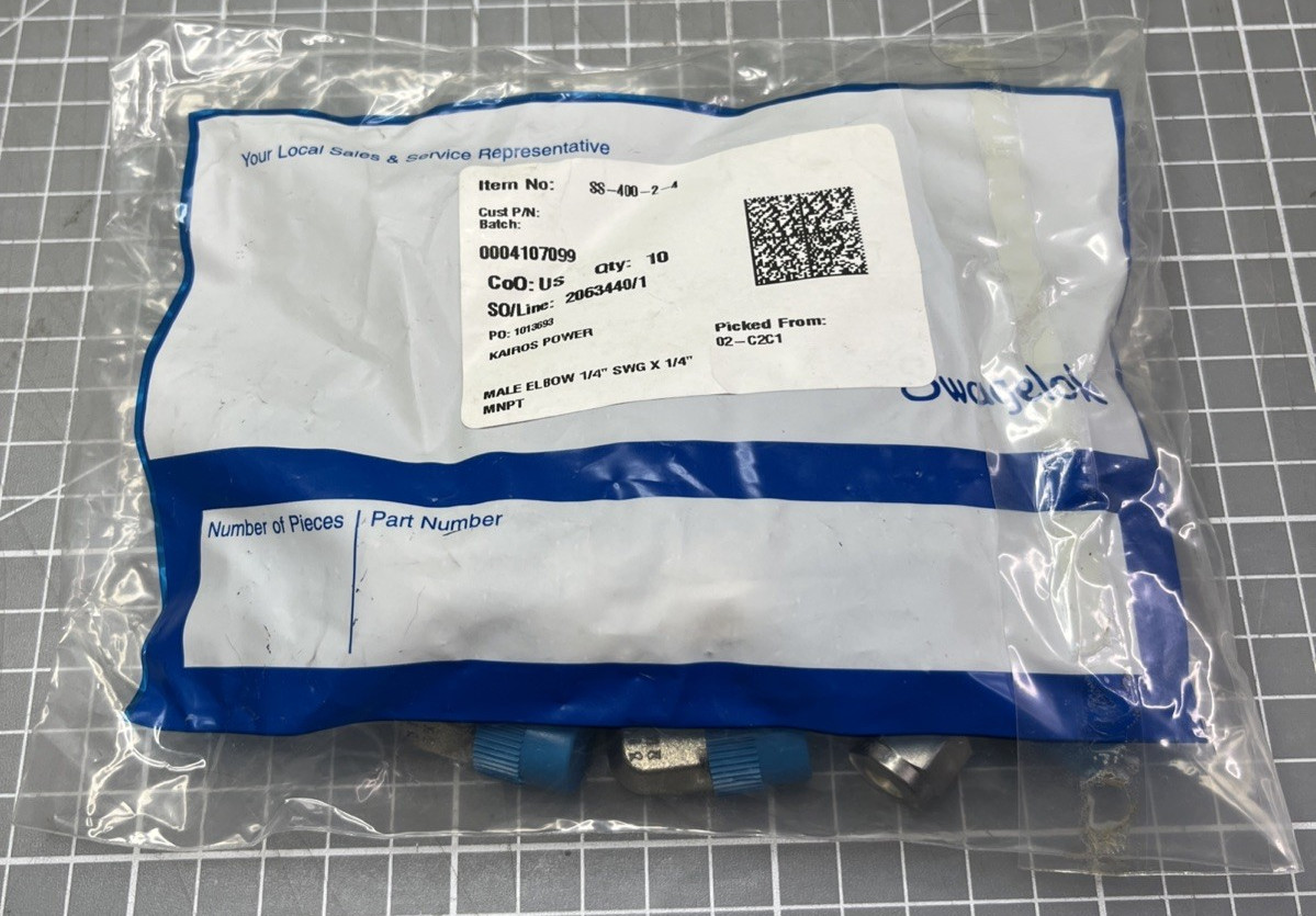 Lot Of 10. Swagelok SS-400-2-4 Elbow 1/4” Tube O.D. x 1/4” Male NPT