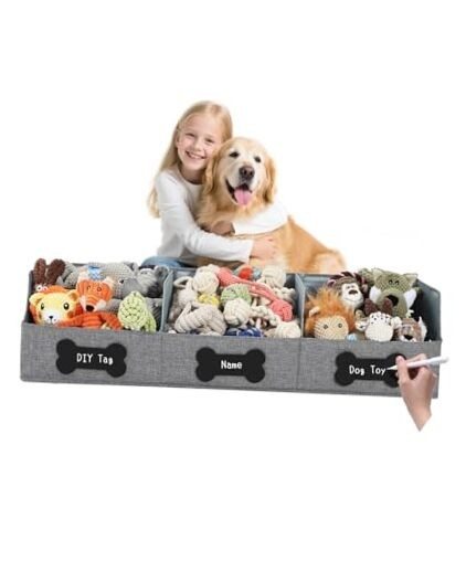  Large Dog Toy Basket with Diy Tag - Collapsible Dog Toy Large 35.4"x11.8" Gray