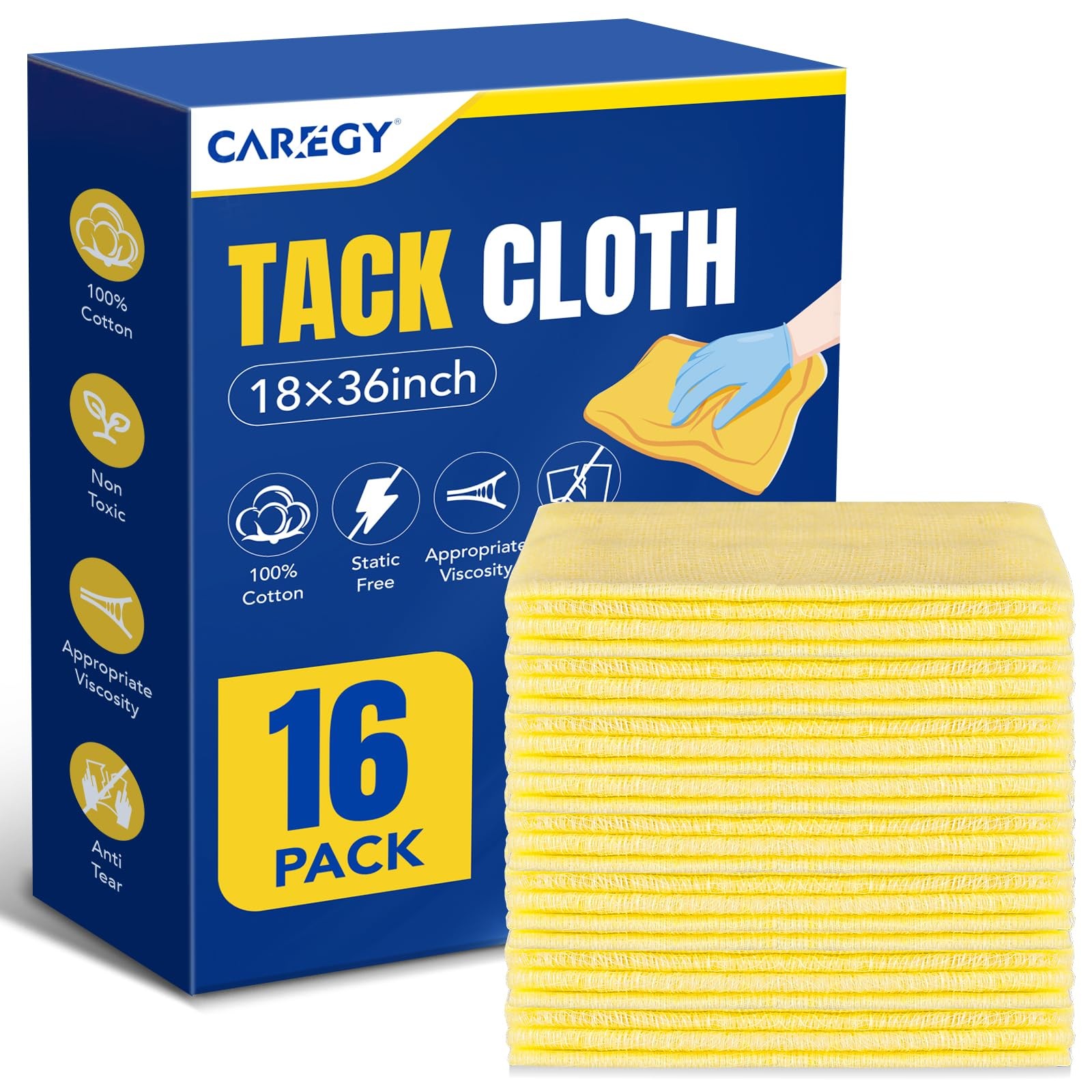CAREGY 16Pcs Tack Cloth for Removing Dust from Woodworking, 16PACK, Yellow 