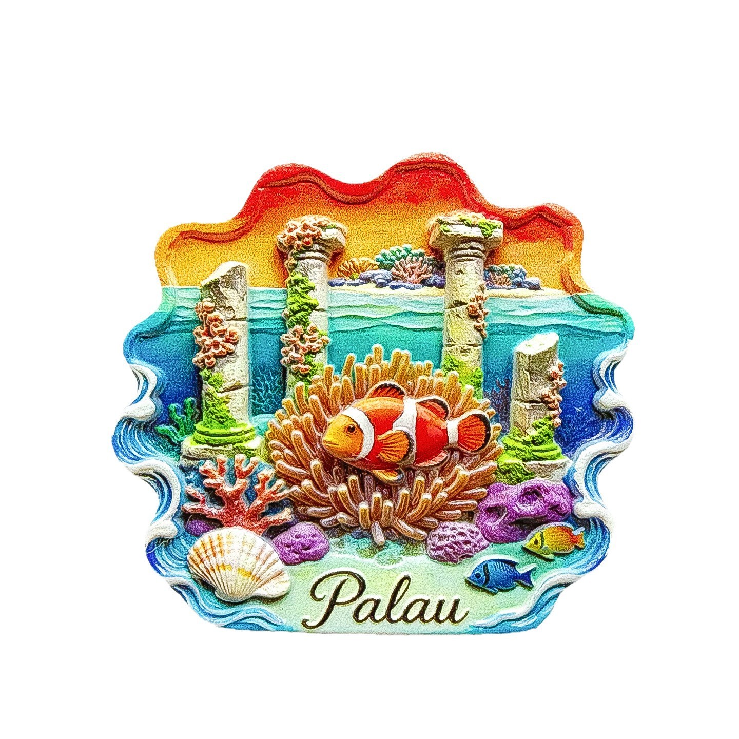 Palau Underwater Ruins & Clownfish 3D Resin Refrigerator magnet travel souvenirs