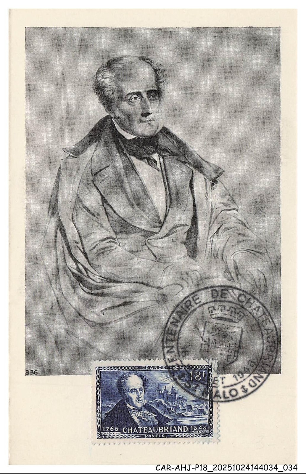 CAR-AHJP18-0856-CARD-MAXIMUM - Chateaubriand - Writer - 1948