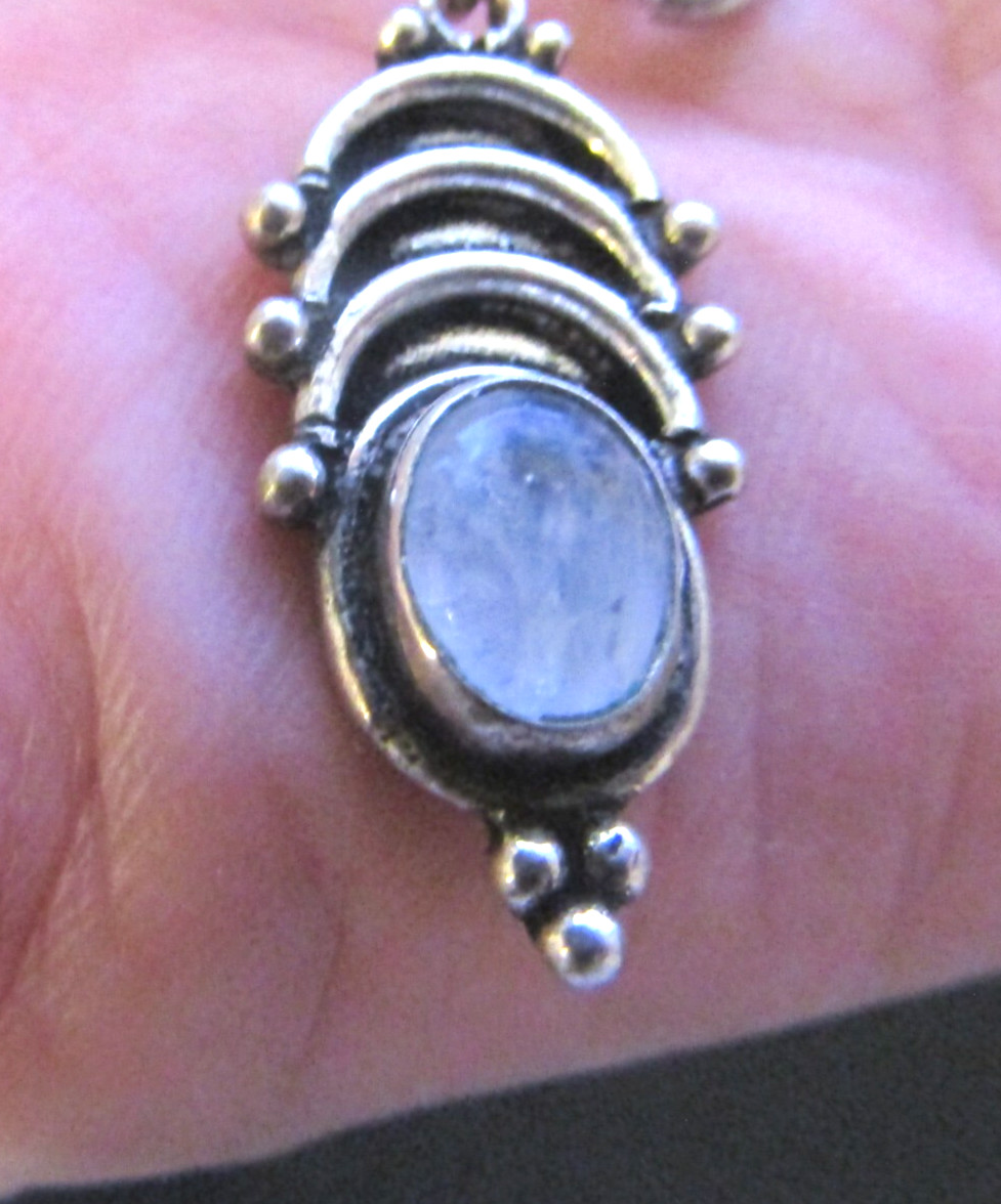 Vintage Natural Moonstone Pendant .5*1 inch Silver Plate