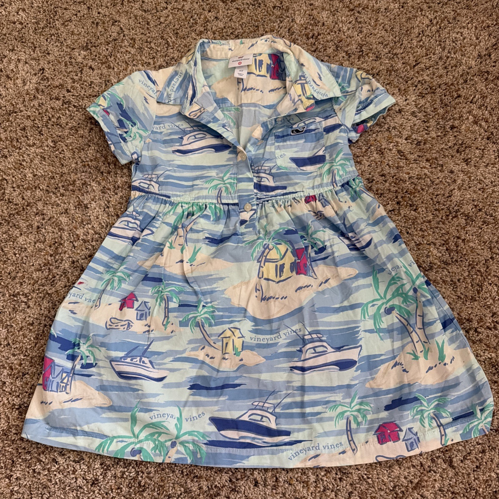 Vineyard Vines + Target Multicolor Islands Short Sleeve Button Up Dress 4T