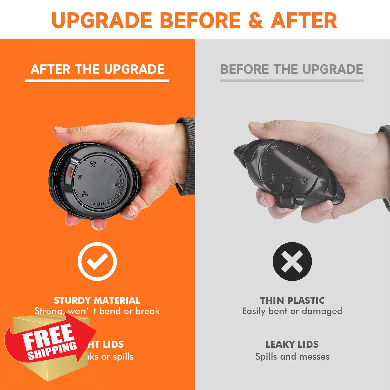 METAPRINT 16oz Disposable Coffee Cups 100pk Black Lids Sleeves Hot Cold