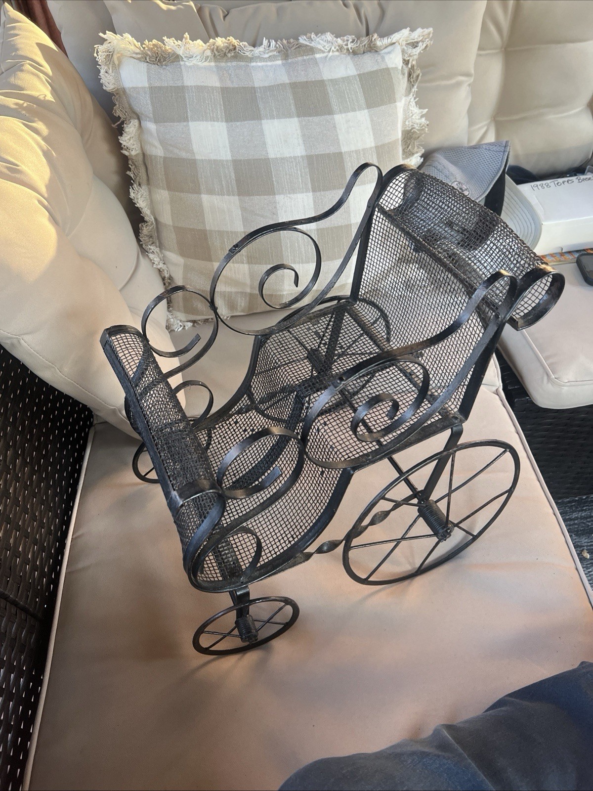 Antique Wrought Iron Small Carriage Buggy For Dolls