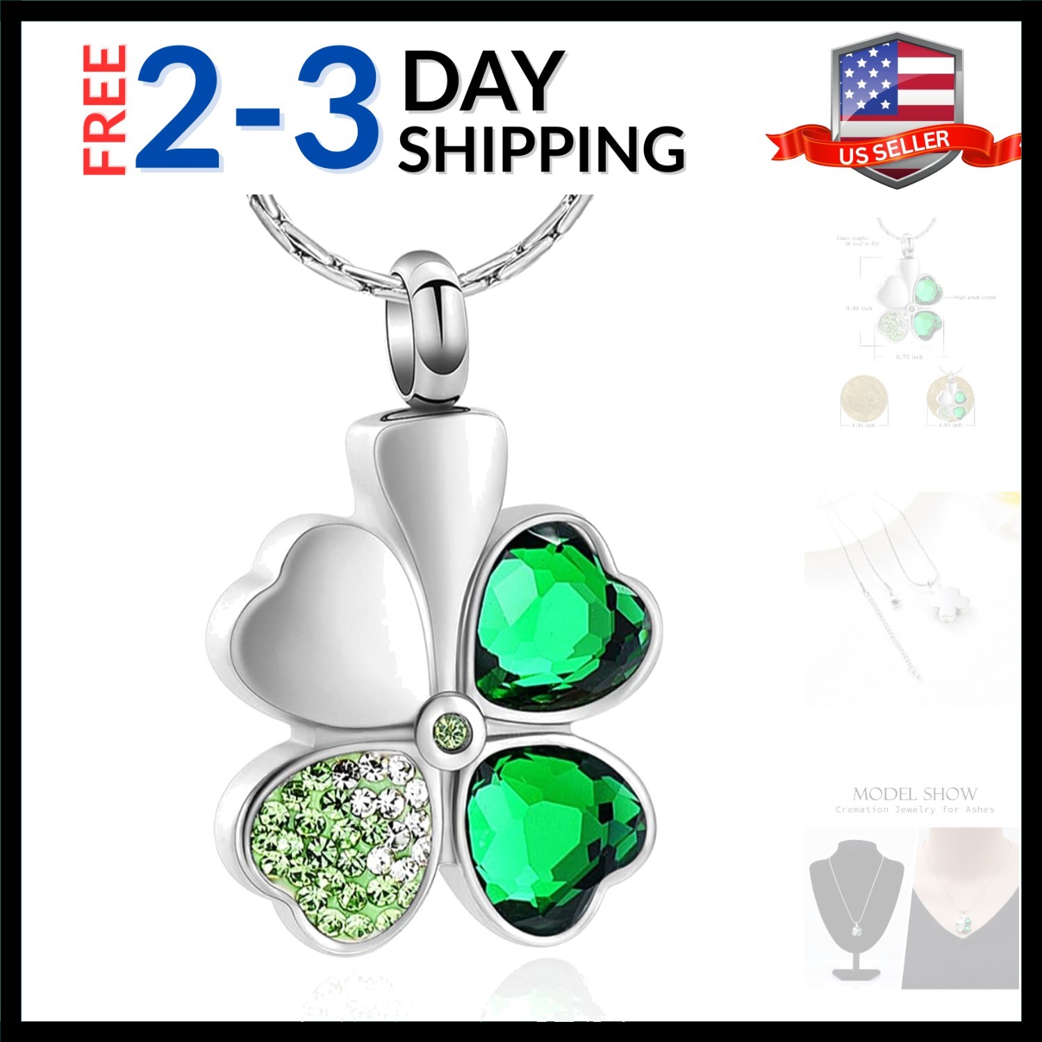 Cremation Jewelry Memorial Urn Necklace for Ashes Lucky Four-Leaf Clover Desi...