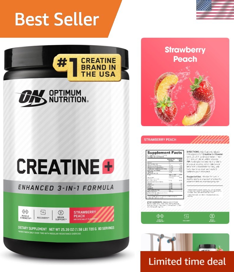 Strawberry Peach Creatine Monohydrate Powder - 80 Servings of Hydration & Energy