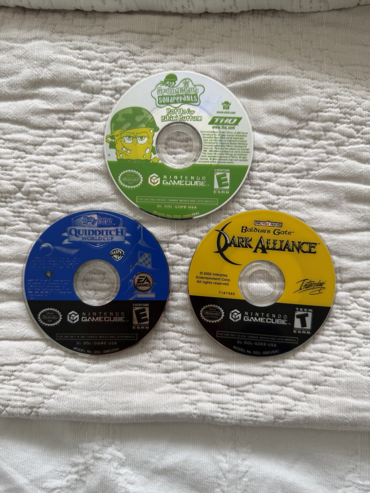 3 GameCube Games Discs ONLY - Baldurs Gate, Harry Potter, And SpongeBob