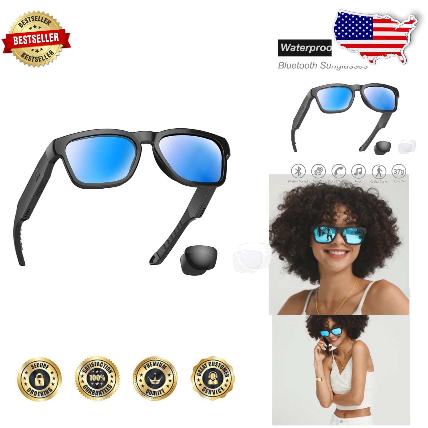 OhO Polarized Smart Glasses Bluetooth Speaker UV Protection Voice Control Unisex