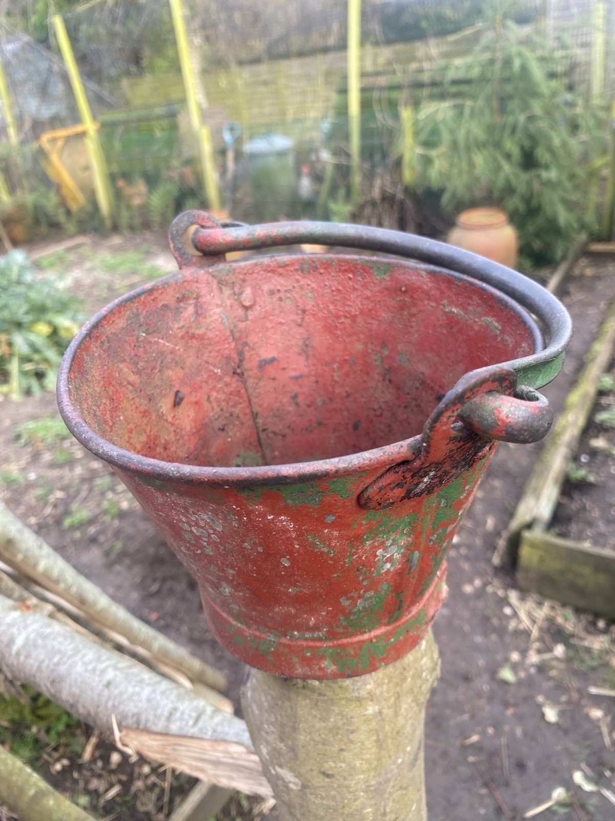 Rare Beautiful Small Fire Bucket. Galvanised Bucket Red. Cute Decorative Bucket