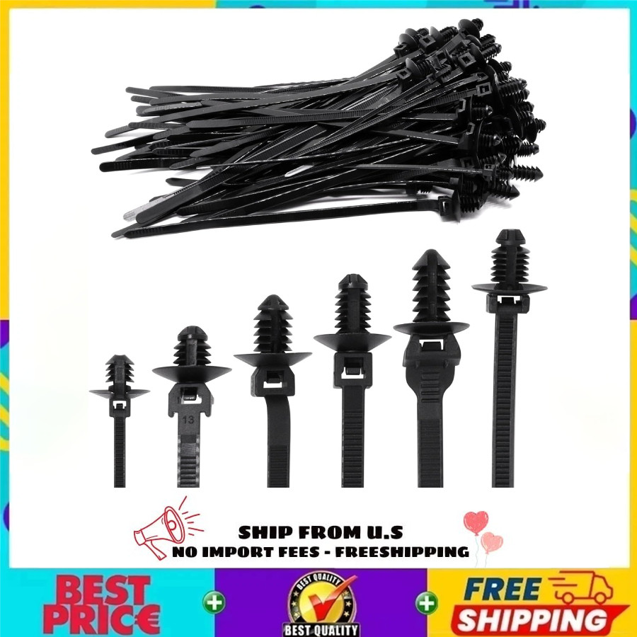 60 PCS Push Mount Zip Ties, Nylon Car Mount Wire Tie Snap in Cable Zip Ties
