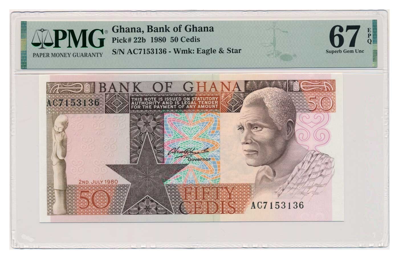 GHANA banknote 50 Cedis 1980 PMG grade MS 67 EPQ Superb Gem Uncirculated