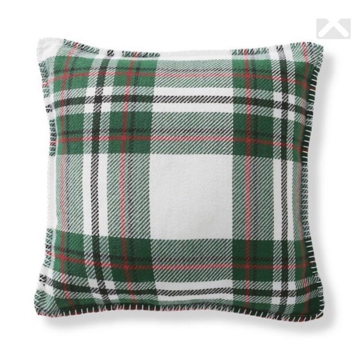 Grandinroad: Plaid Modern Square Throw Pillow Green and White
