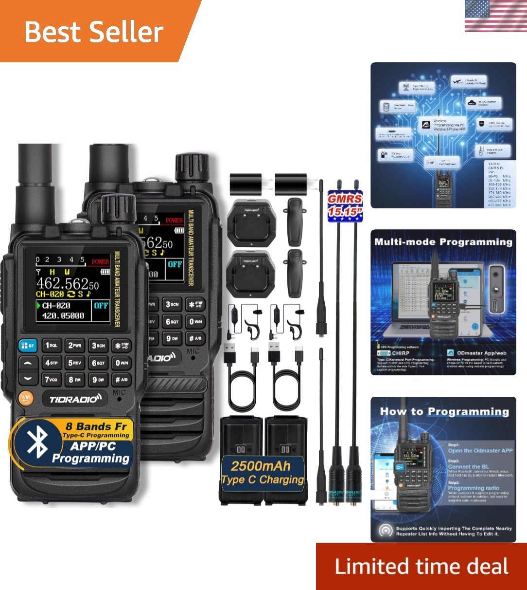s Handheld, APP/Web Bluetooth Programming, 8-Band Long Range Walkie Talkies T...