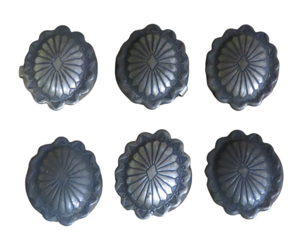 Southwest Sterling Silver Oval Concho Button Covers SET Of 6 Cowboy Cowgirl Wear