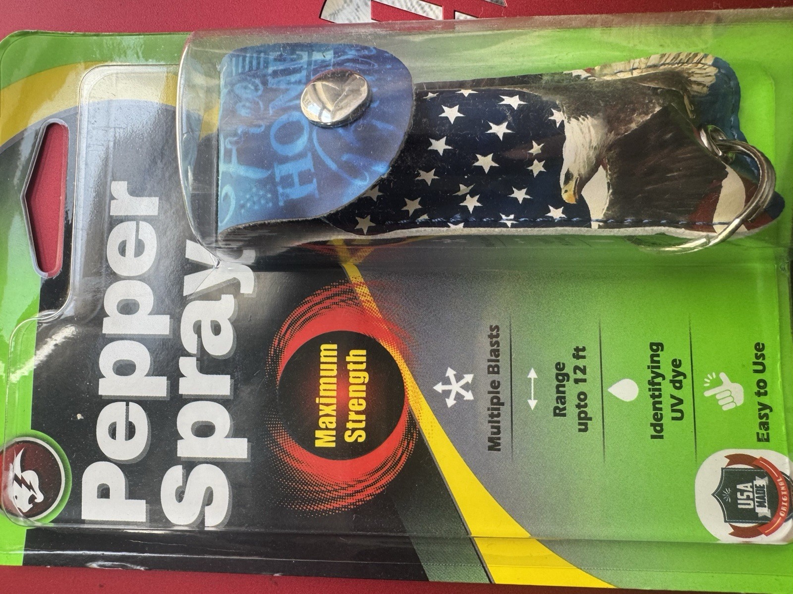 USA Mace Maximum Strength Pepper Spray USA Flag Design Eagle Keychain