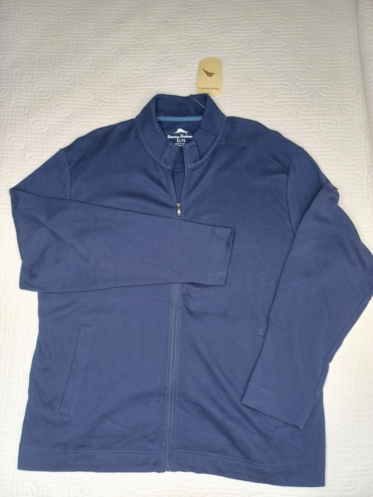 Men's Tommy Bahama Full Zip Jacket XL Blue Soft Casual  Cotton Zip Pockets NWT 