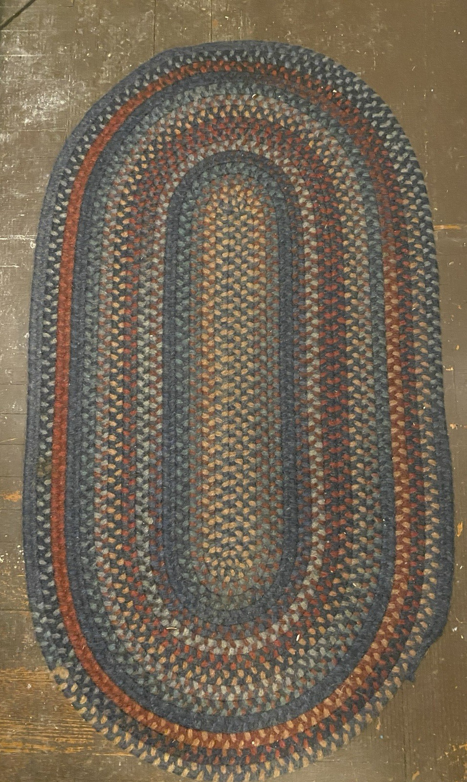 Vintage Wool Braided Multi Colored Reversible Rug 48"x27"