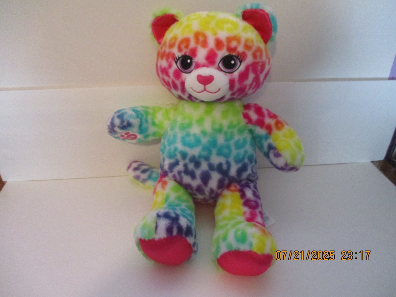 2016 Build-A-Bear Rainbow Leopard-Print Cat Plush 17" NO Clothes Multicolored