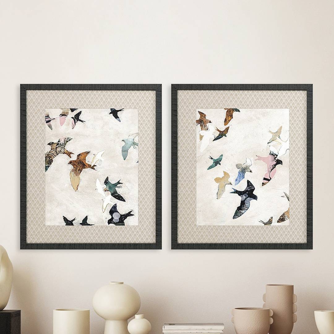 Abstract Birds 28" High 2-Piece Giclee Framed Wall Art Set