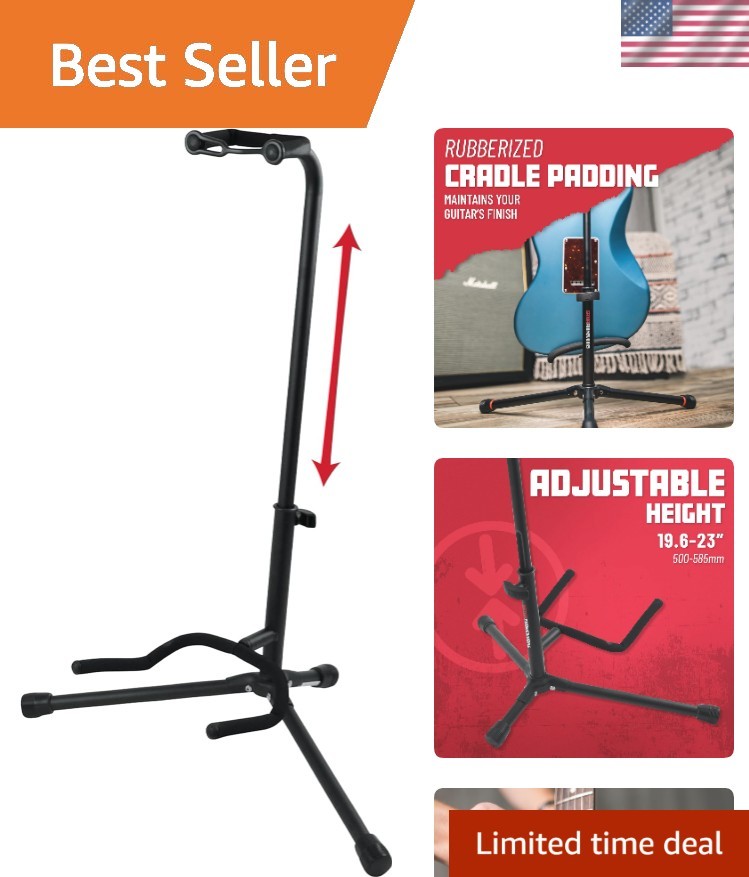 Adjustable Guitar Stand, Holds Single Electric or Acoustic Guitar, GFW-GTR-1000