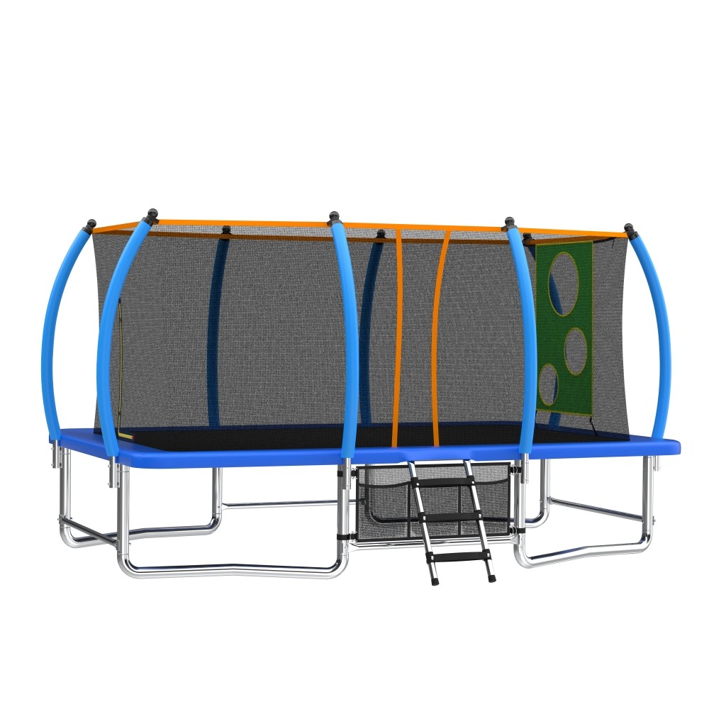 8x14ft Outdoor Trampoline with Safety Net, Ladder, Rectangular Jump Mat