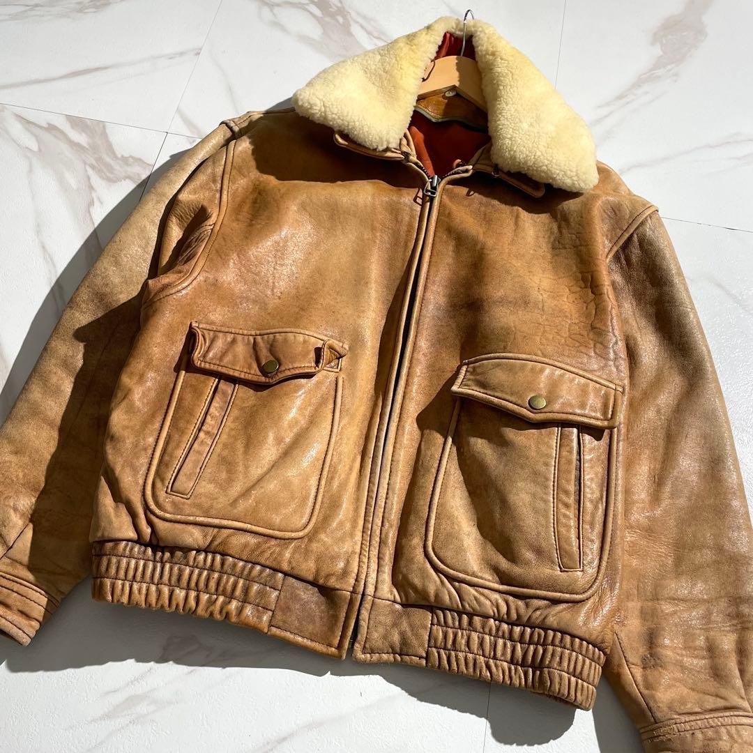 VINTAGE Shearling Flight Jacket Lamb Leather B3 Style Brown Mens M Used From Jp