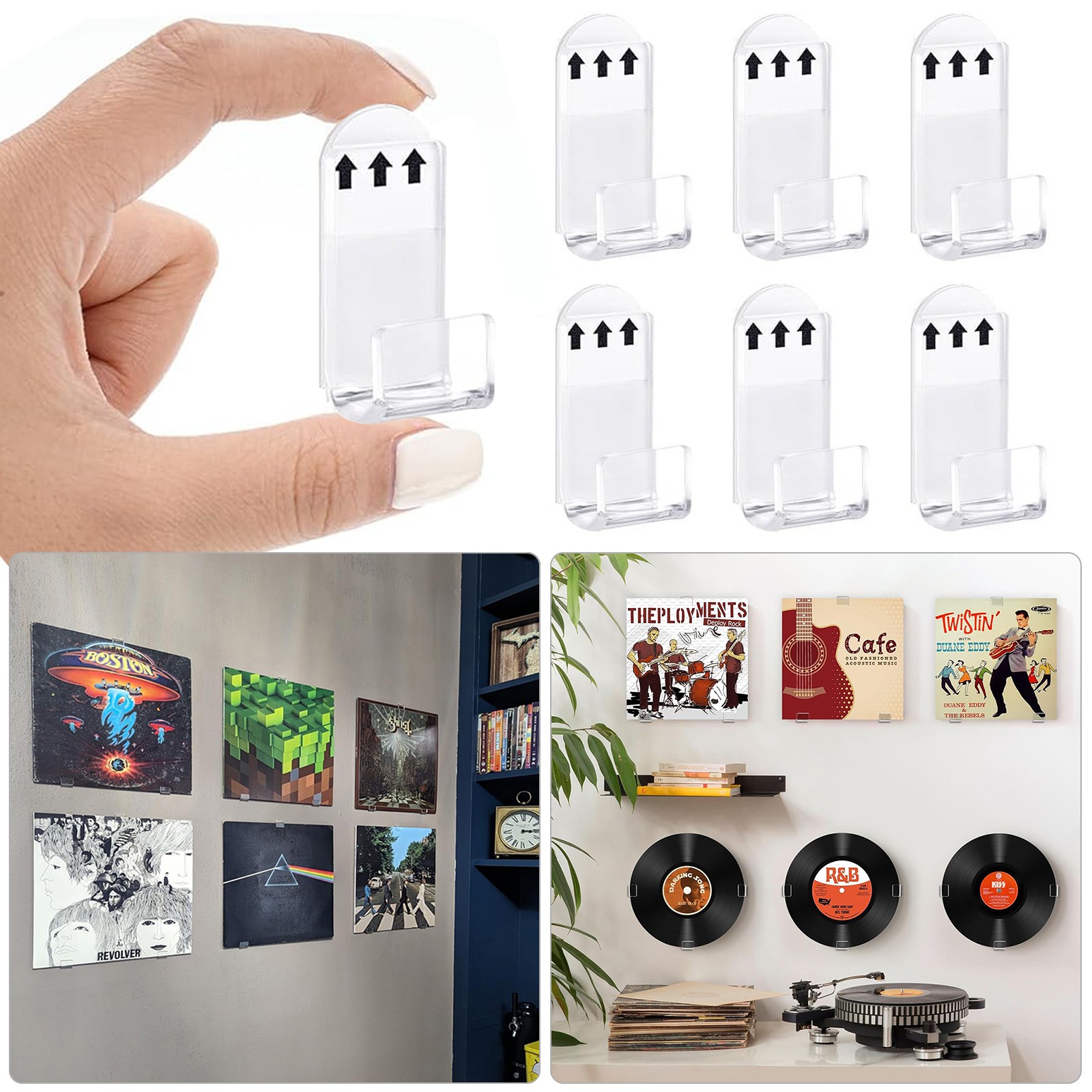 6-60x Vinyl Record Wall Mount Display Shelf Self Adhesive Clear Acrylic Holder