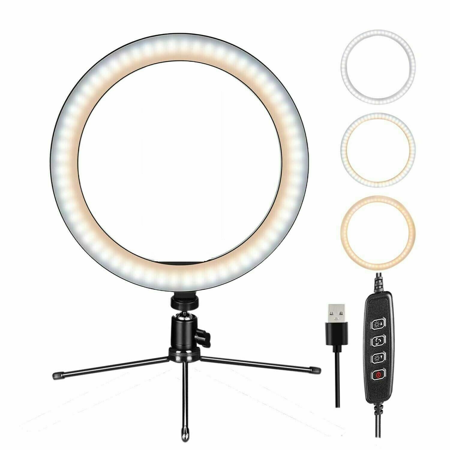 10" LED Ring Light with Tripod Stand & Phone Holder Dimmable Desk Ringlight Kit