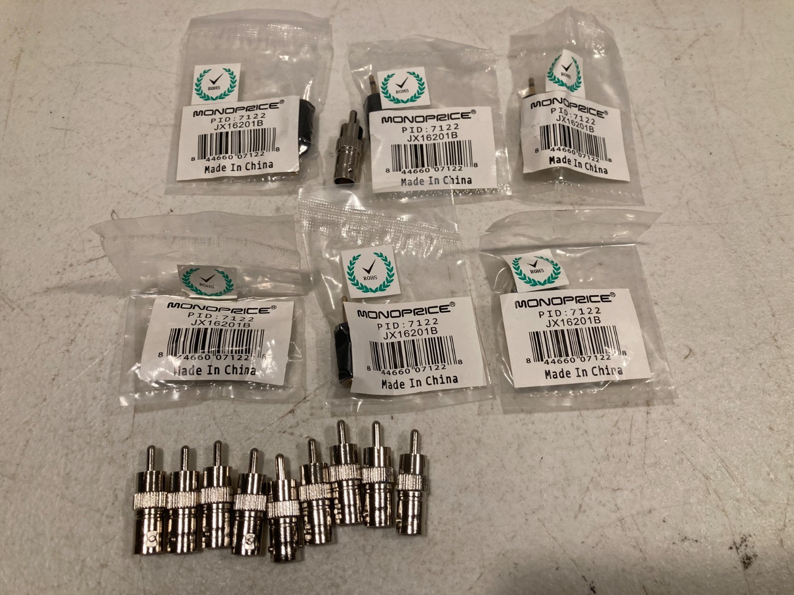 Lot of 16 Monoprice 7122 BNC Female to RCA Male Coaxial Audio Video Adapters