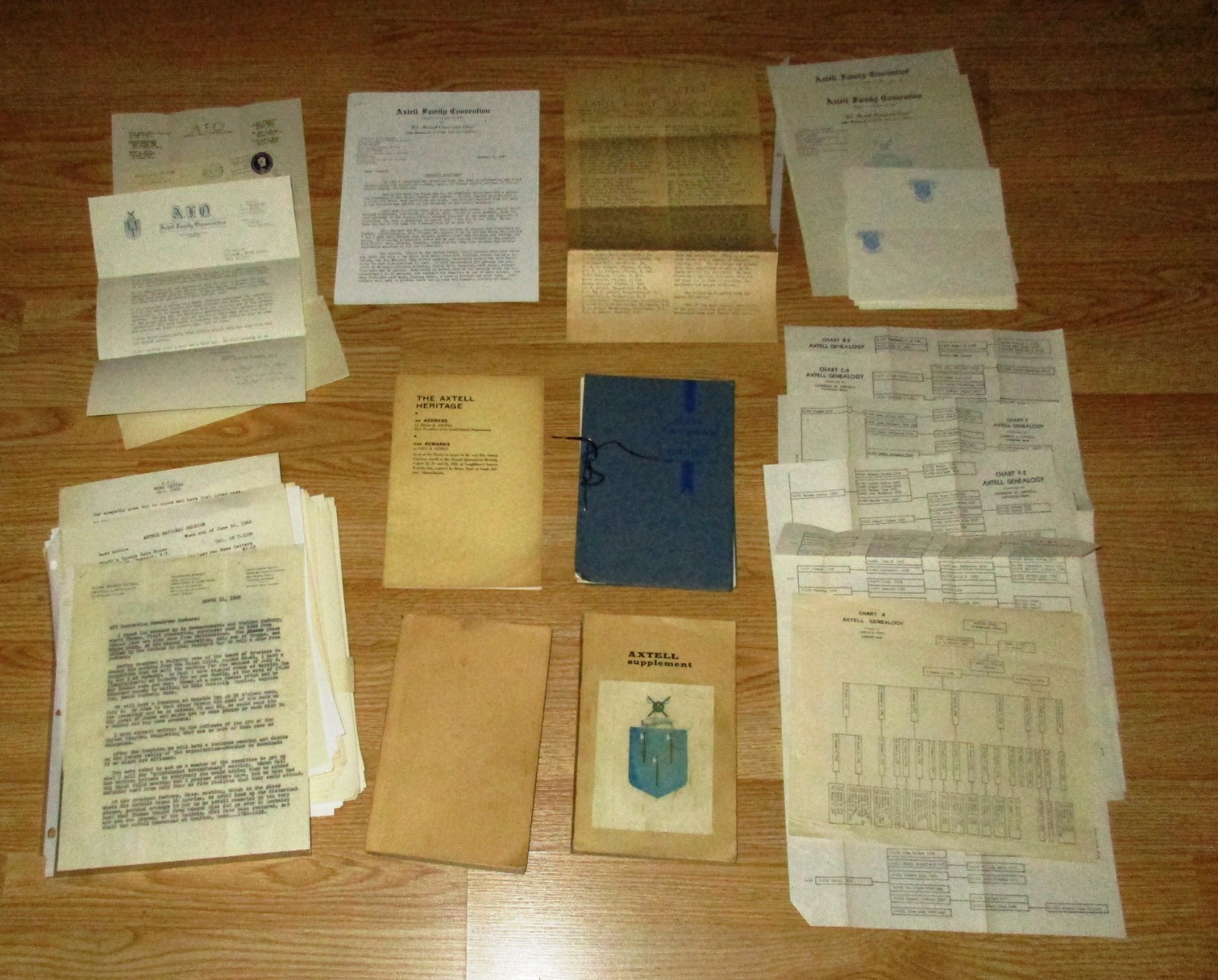 Axtell Family Genealogy original books, supplmts, & emphermia from 1619 to 1962.