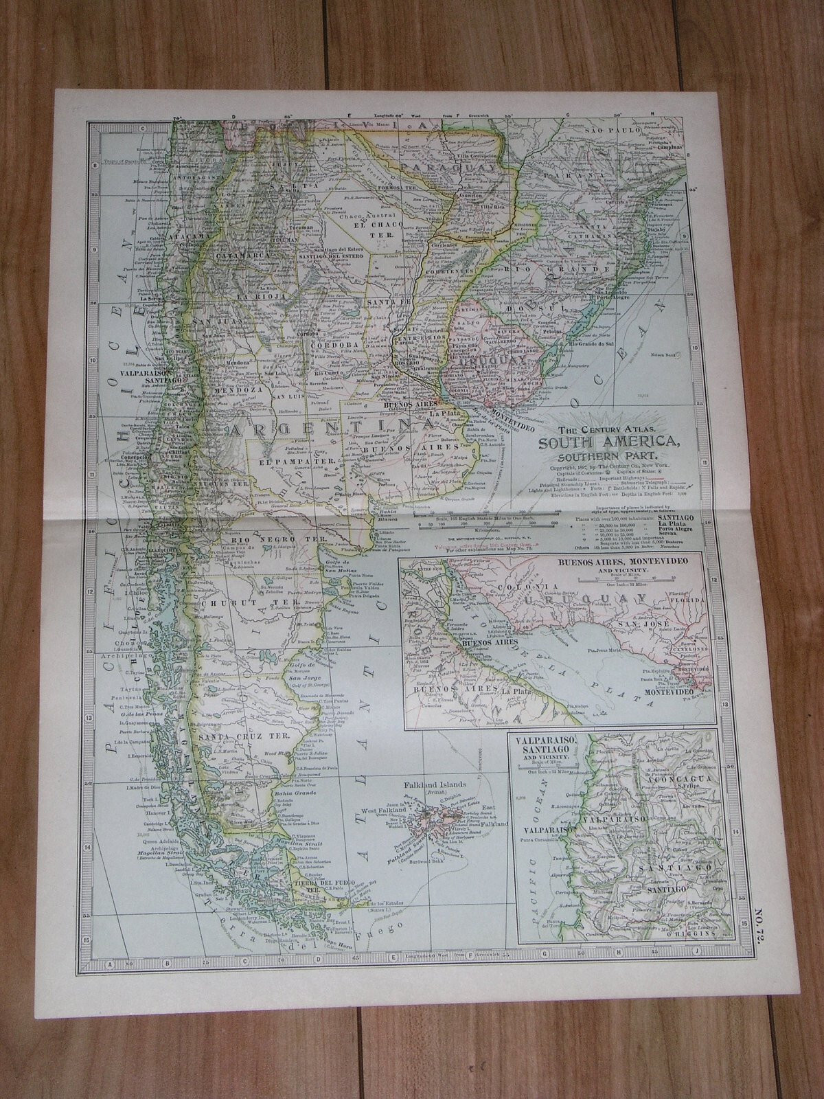 1897 ANTIQUE DATED MAP OF ARGENTINA CHILE BRAZIL URUGUAY FALKLANDS SOUTH AMERICA