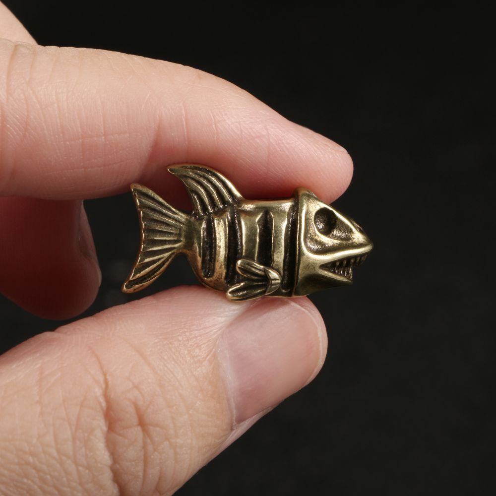 EDC Brass Fish Shape Lanyard Bead Knife Paracord Pendant Keychain DIY Beads Gift