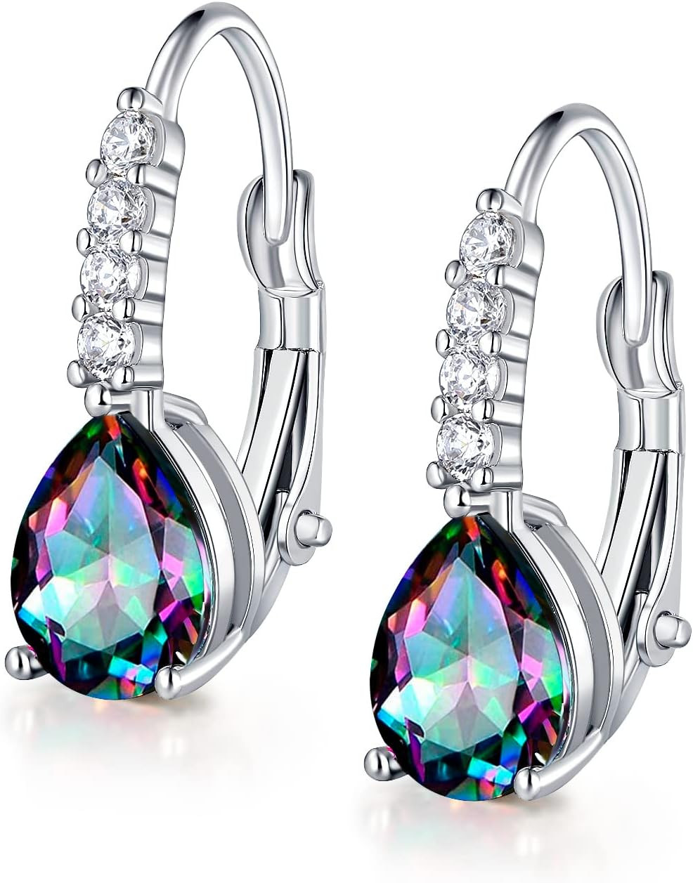Teardrop Earrings for Women|7 * 9Mm Pear-Shaped Gemstone Halo CZ Dangle Earrings