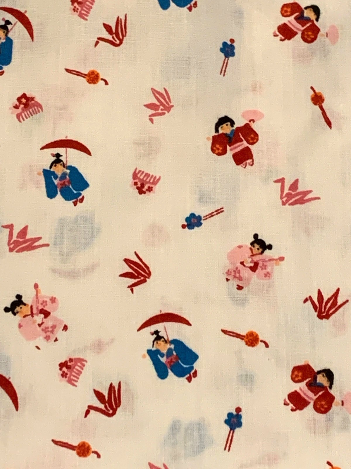 BRAND NEW! Cut Fabric Cute Geisha and Cranes 100% Cotton, 72” x 44”