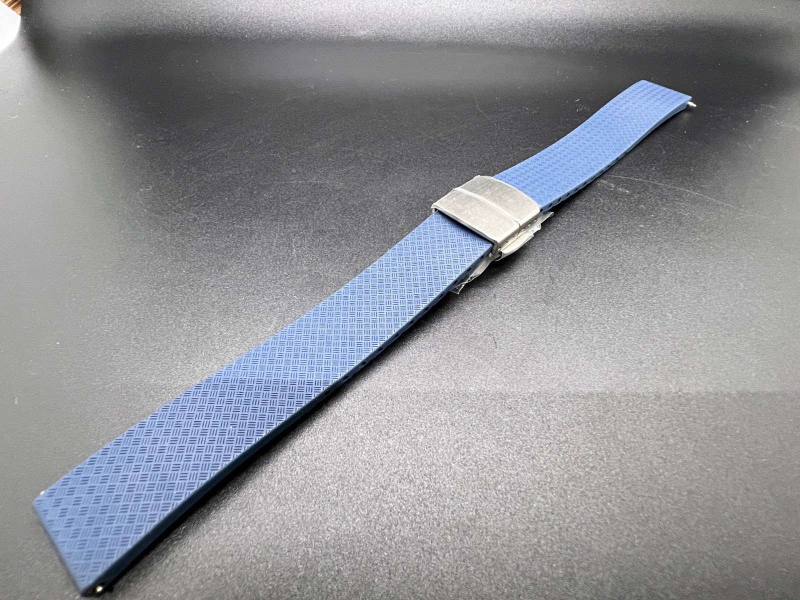 19mm Blue FKM Rubber Watch Strap w/ Stainless Steel Butterfly Clasp