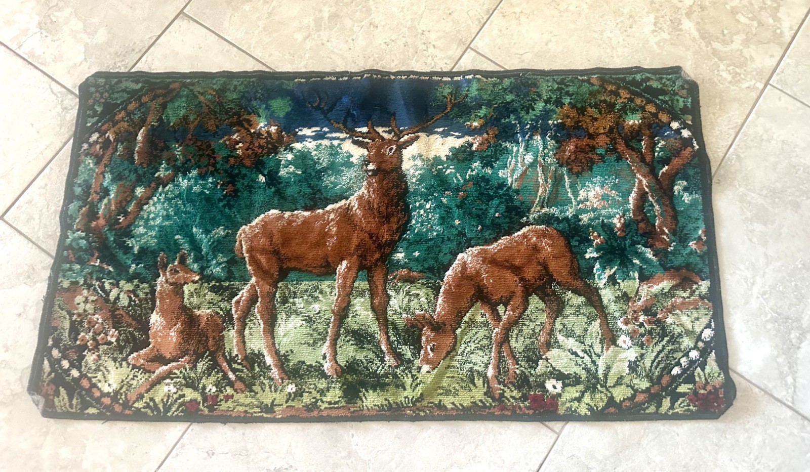 Vintage French Deer Scene Wall Hanging Tapestry 36x19.5