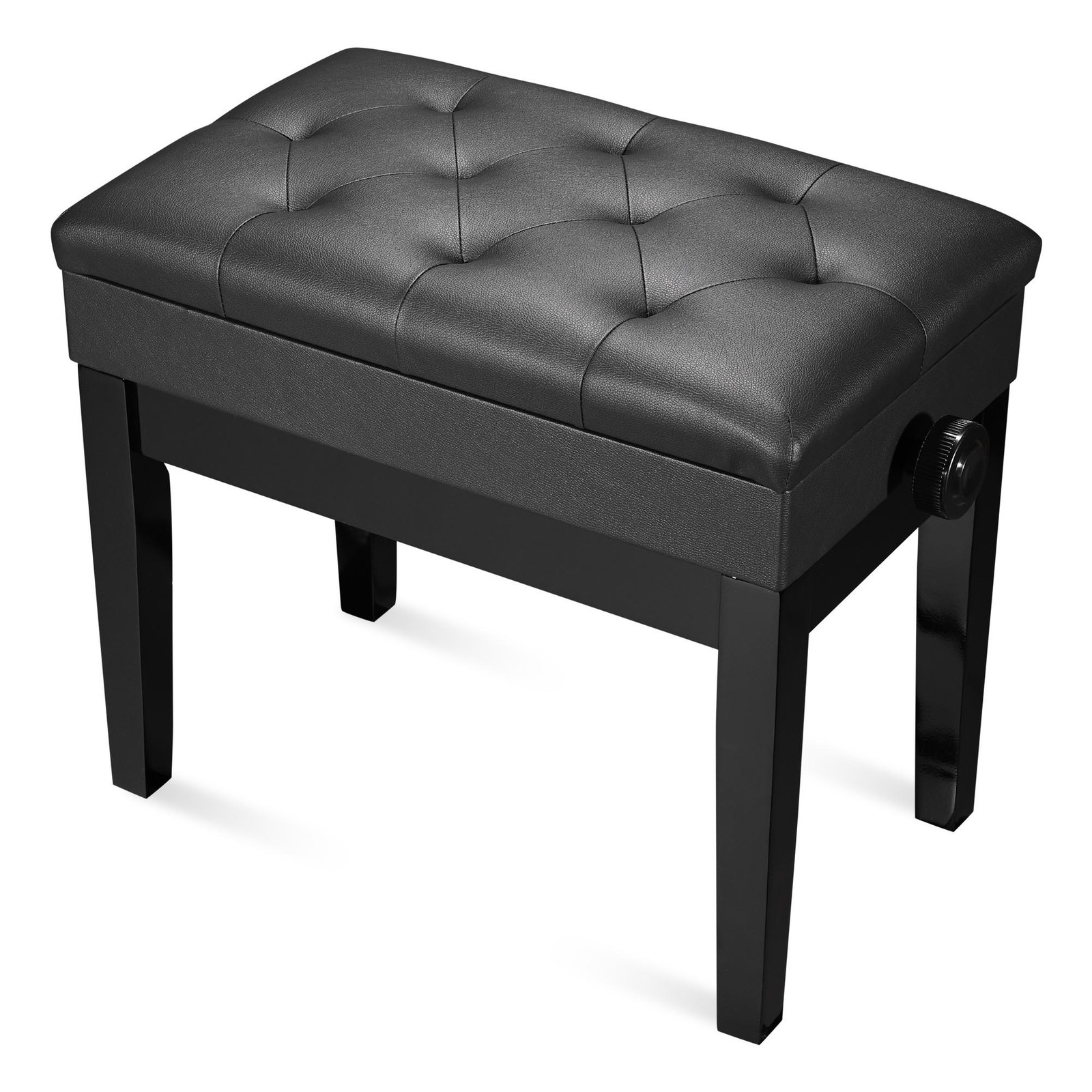 Black PU Leather Padded Piano Keyboard Bench w/ Storage Adjustable Height Wooden