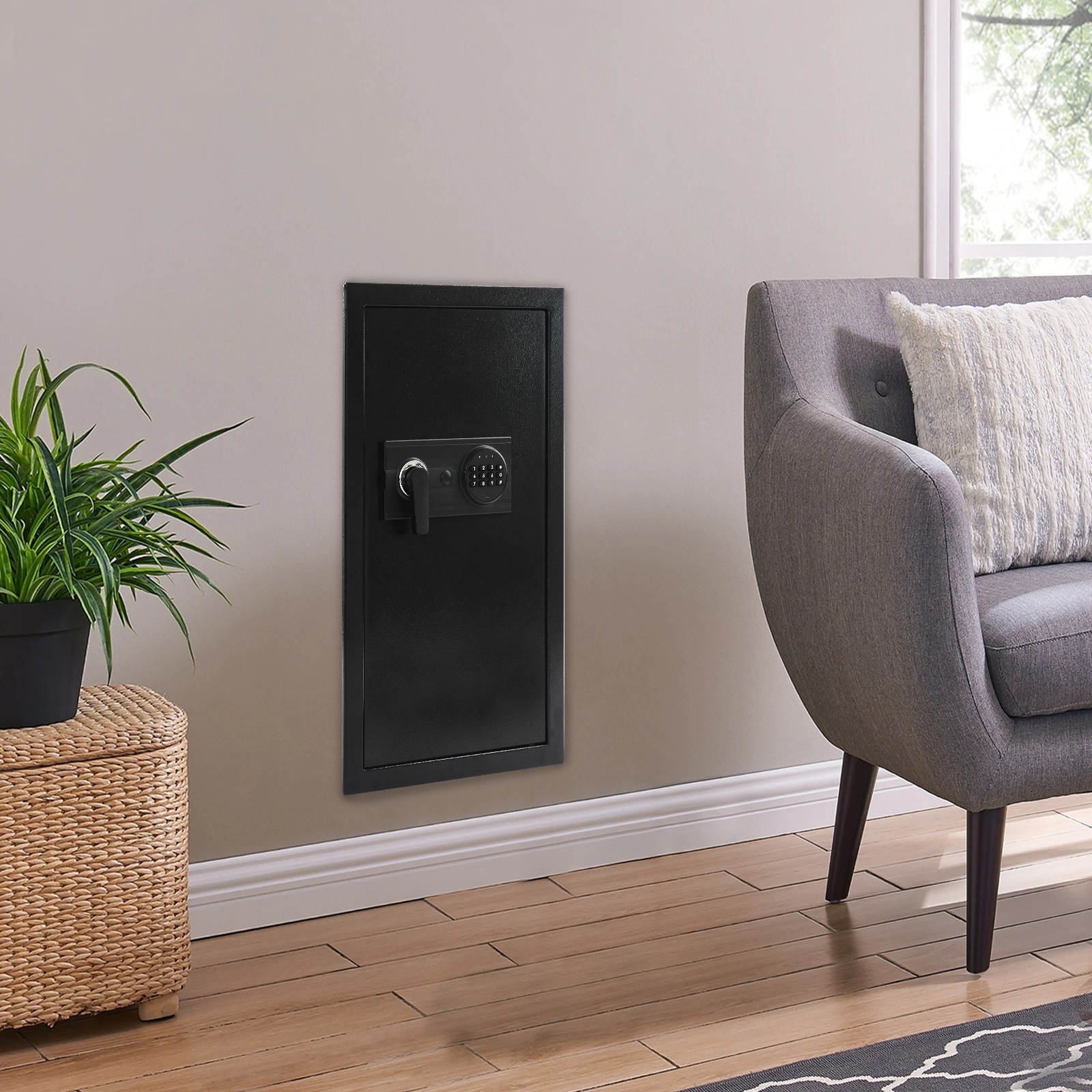 Modern Wall-mounted Safe With Keys Hidden Wall 37x10x65cm Battery Model Black