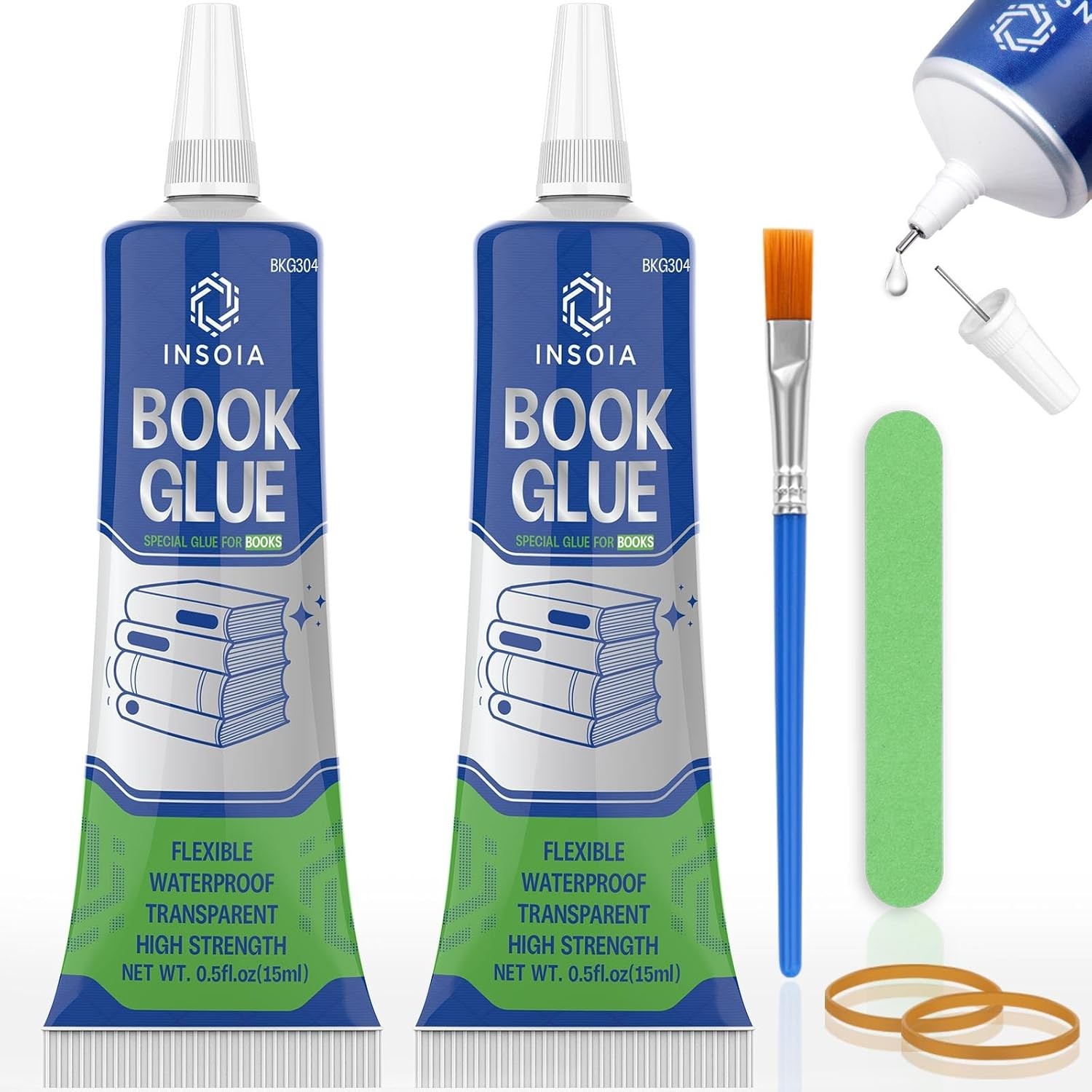Book Glue, 15ML x 2 Book Adhesive, Clear Book Binding Adhesive, Flexible Pa