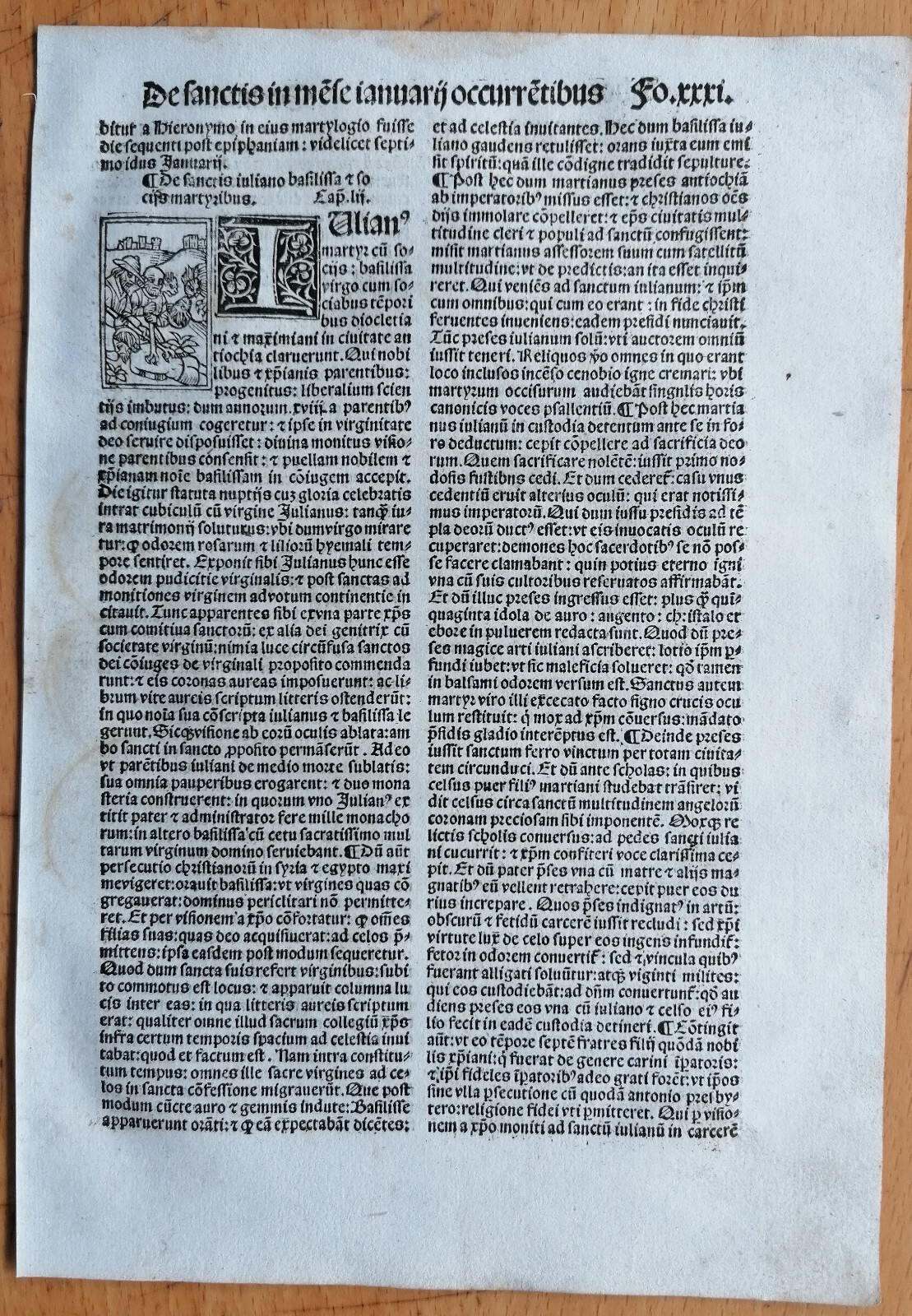 Saint Julian - Post Incunable Woodcut Leaf P. Natalibus - 1508