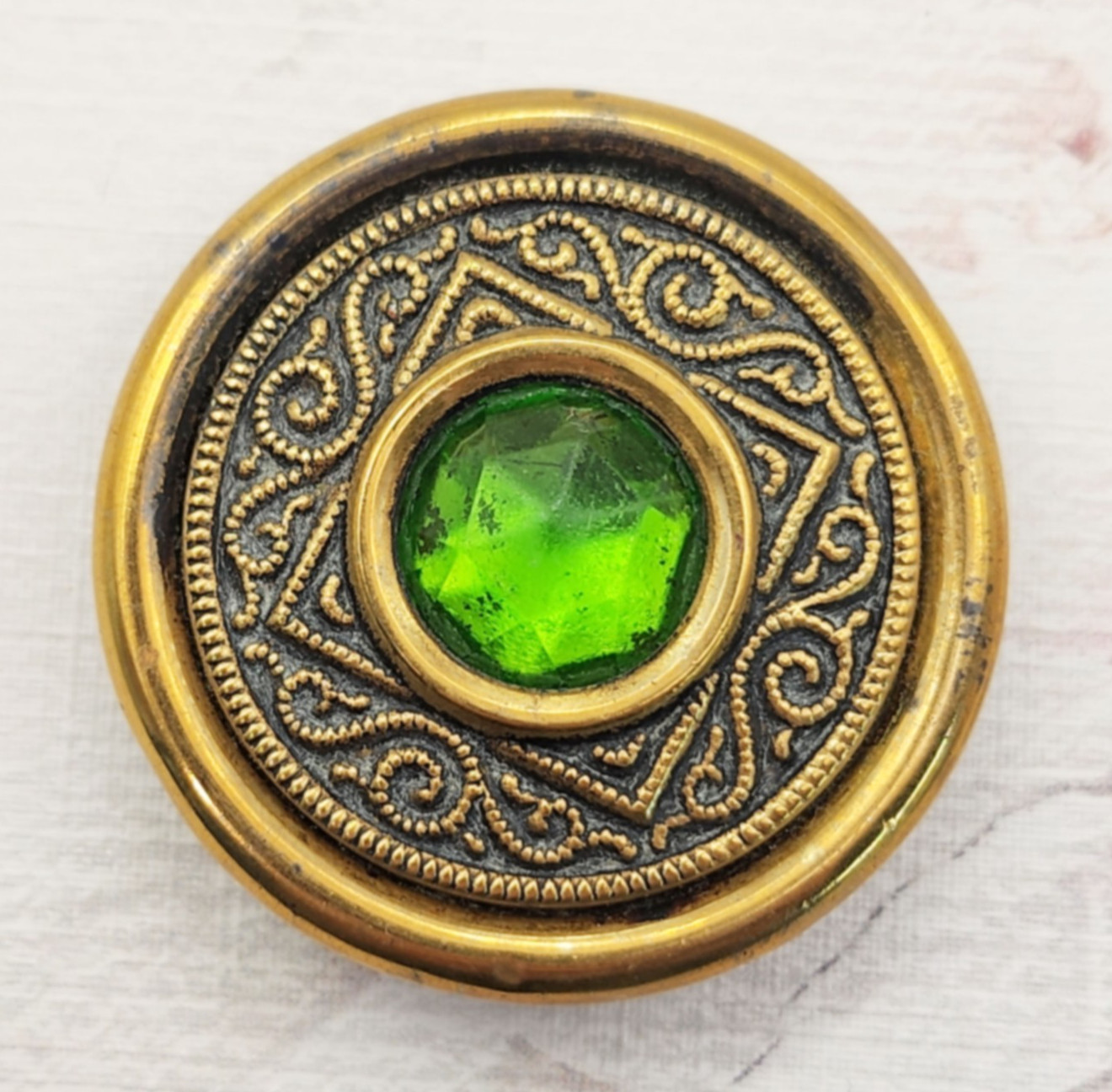 Large Antique Jeweled Button ~ Faceted Chartreuse Glass Jewel ~ over 1-3/8"