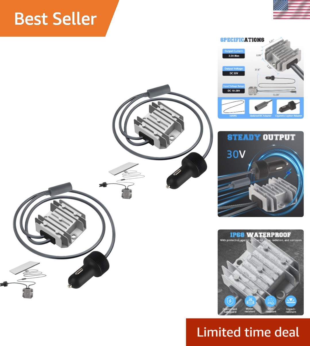 Starlink Mini 2 Pack Power Cable Set with Step Up Converter Car RV Boat Outdoor