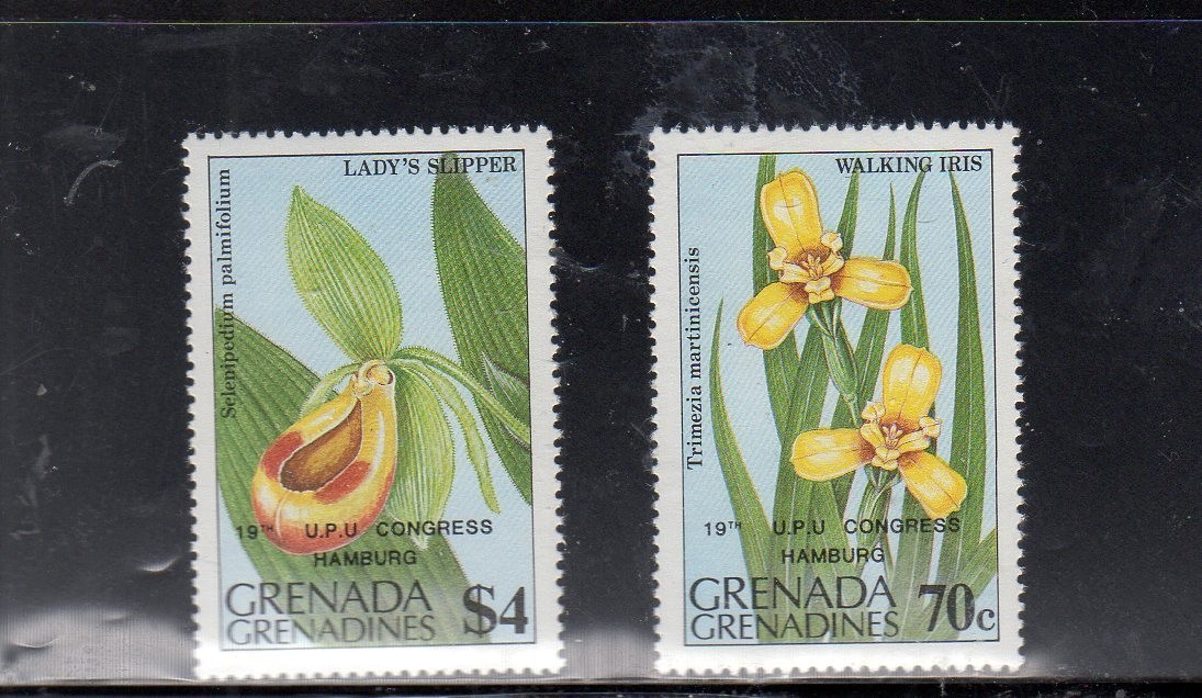GRENADA GRENADINES #598-599 1984 FLOWERS OVERPRINT MINT VF NH O.G 