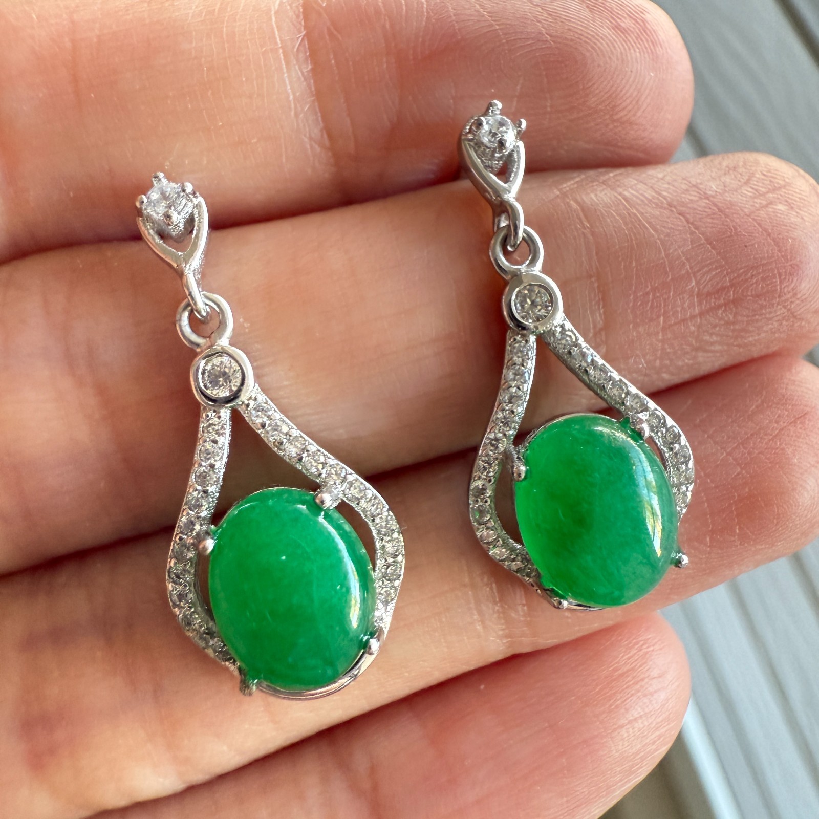 925 Sterling Silver Earrings 9x7mm Natural Emerald Gemstone Zircon Drop Women