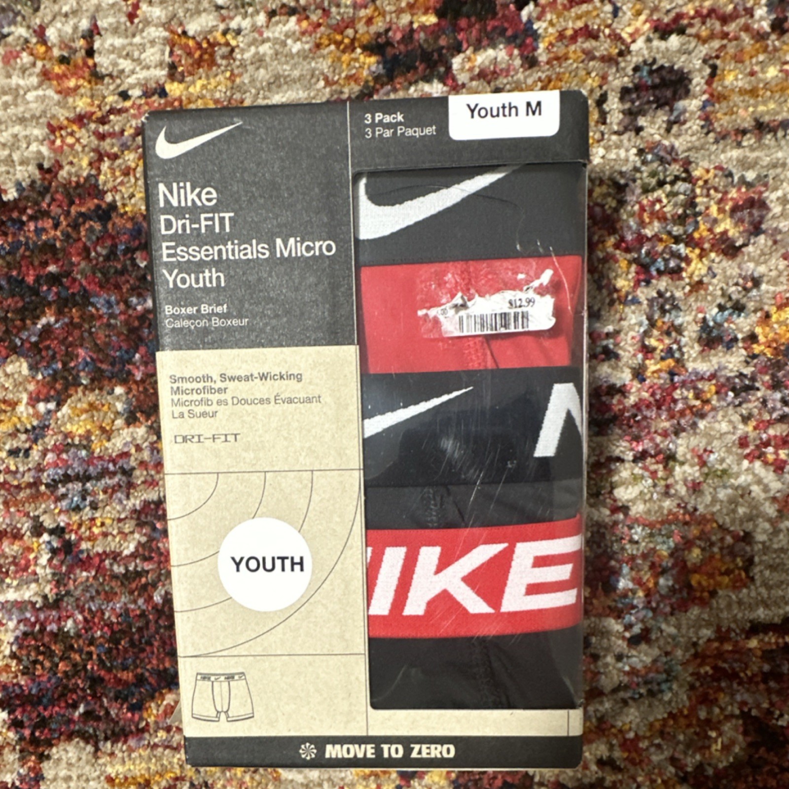 Nike Dri-FIT Microfiber Moisture Wicking Boys Boxer Briefs 3 Pack M Black Red